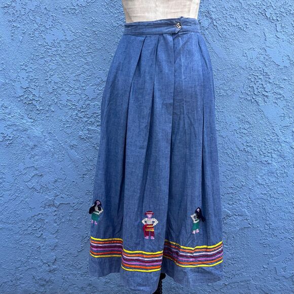 70s Embroidered Western Skirt by John Henry Size 4 pleated midi - Picture 8 of 9